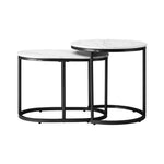 Set of 2 Coffee Table Round Oval Marble Nesting Side End Table