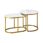 Set of 2 Coffee Table Round Oval Marble Nesting Side End Table