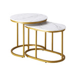 Set of 2 Coffee Table Round Oval Marble Nesting Side End Table