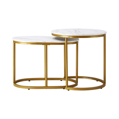 Set of 2 Coffee Table Round Oval Marble Nesting Side End Table