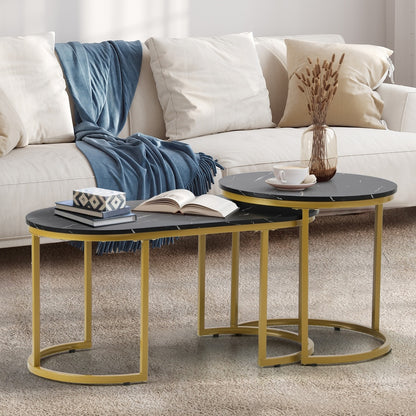 Nesting  Coffee Table Set of 2 Marble Effect Gold Black