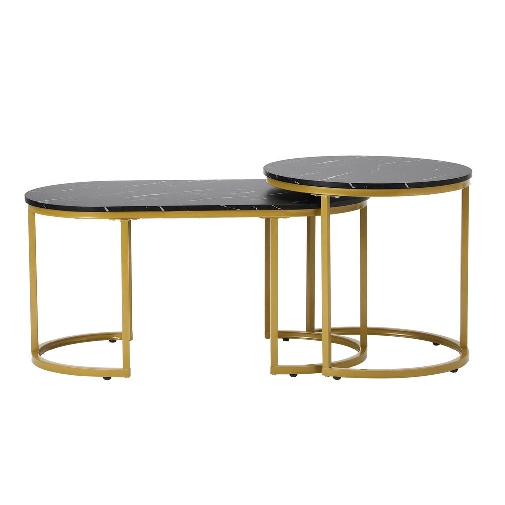 Nesting  Coffee Table Set of 2 Marble Effect Gold Black