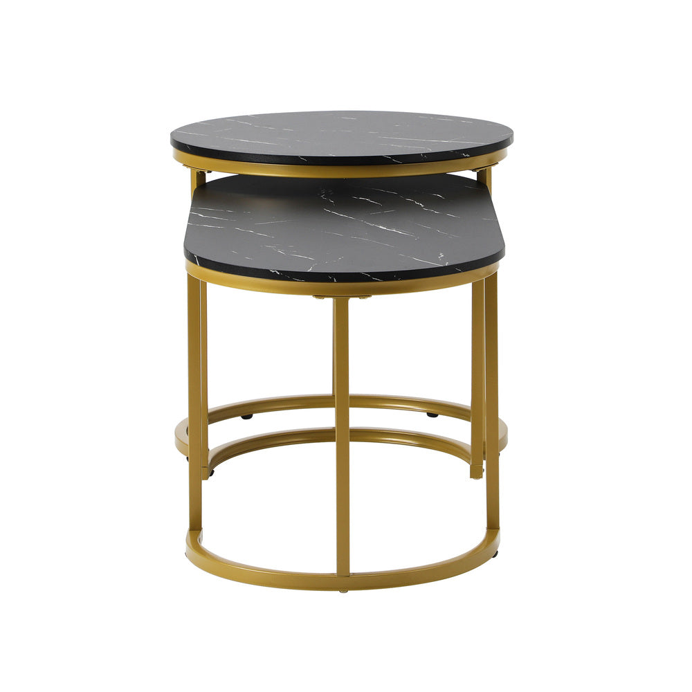 Nesting  Coffee Table Set of 2 Marble Effect Gold Black