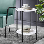 Side End Table Coffee Sofa Bedside Nightstand Round Dual-Tier Marble