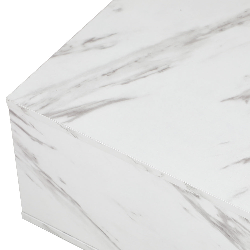 Coffee Table Cafe Desk Marble Effect Wooden White