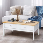 Coffee Table Storage Drawers Natural White