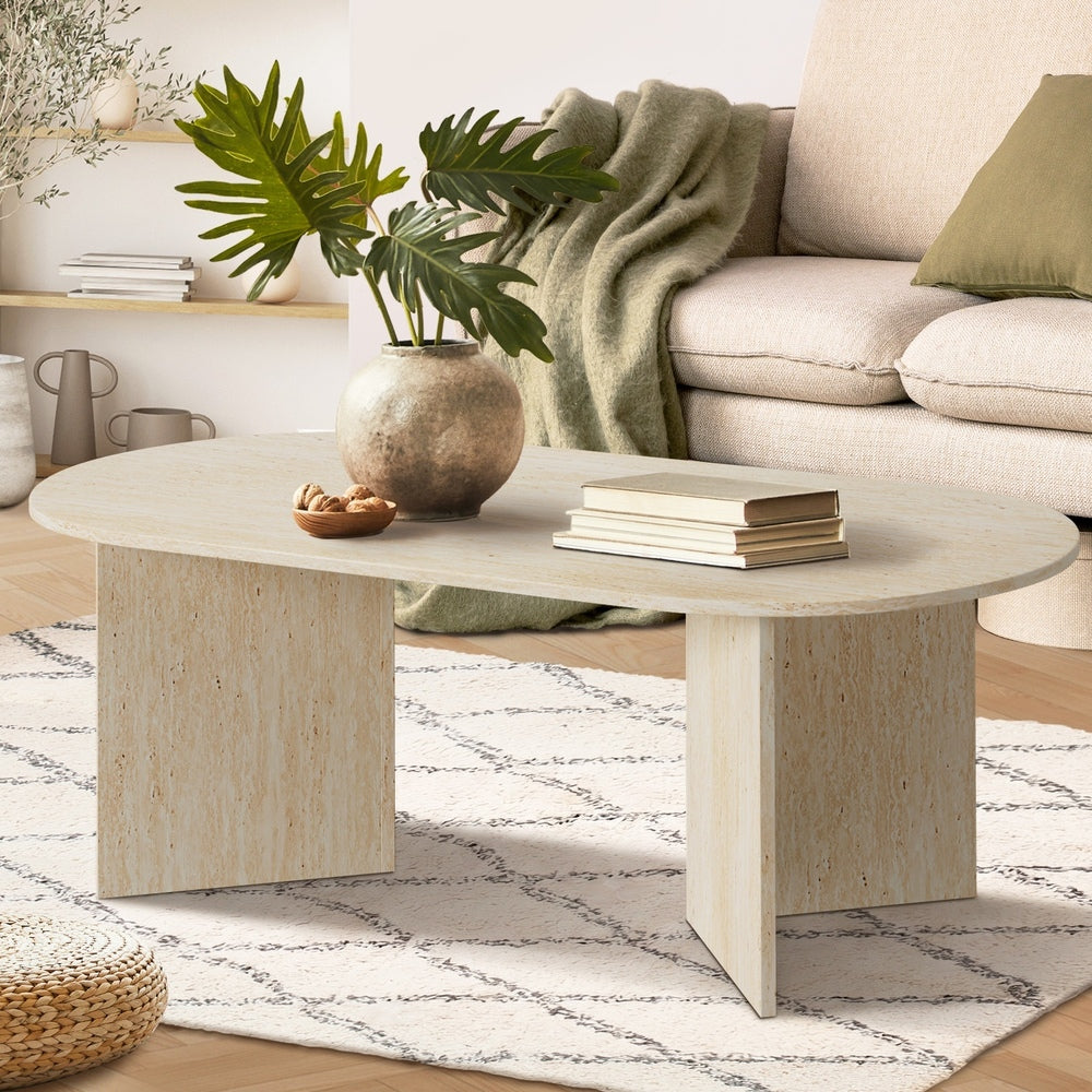 Oval Coffee Table Beige Timber 110cm | HomeAndLiving