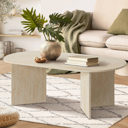 Oval Coffee Table Beige Timber 110cm | HomeAndLiving