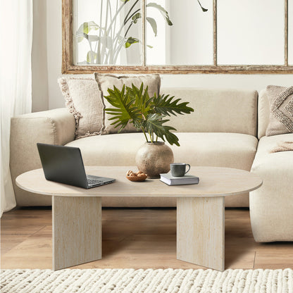 Oval Coffee Table Beige Timber 110cm | HomeAndLiving - 9