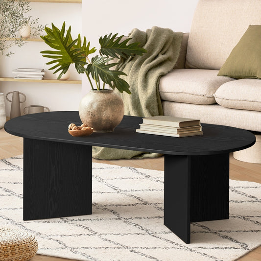 Oval Coffee Table Black Timber V-Leg | HomeAndLiving - 2