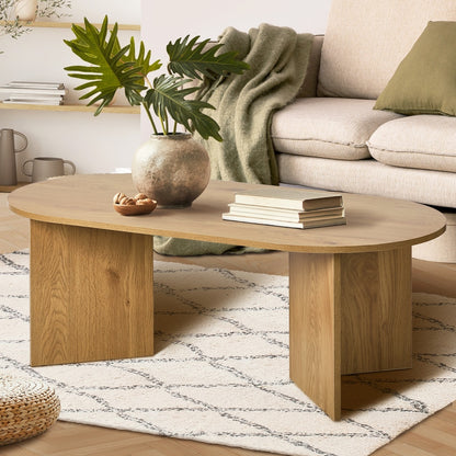 Coffee Table Oval Sofa End Table Side Desk Timber Walnut Finish
