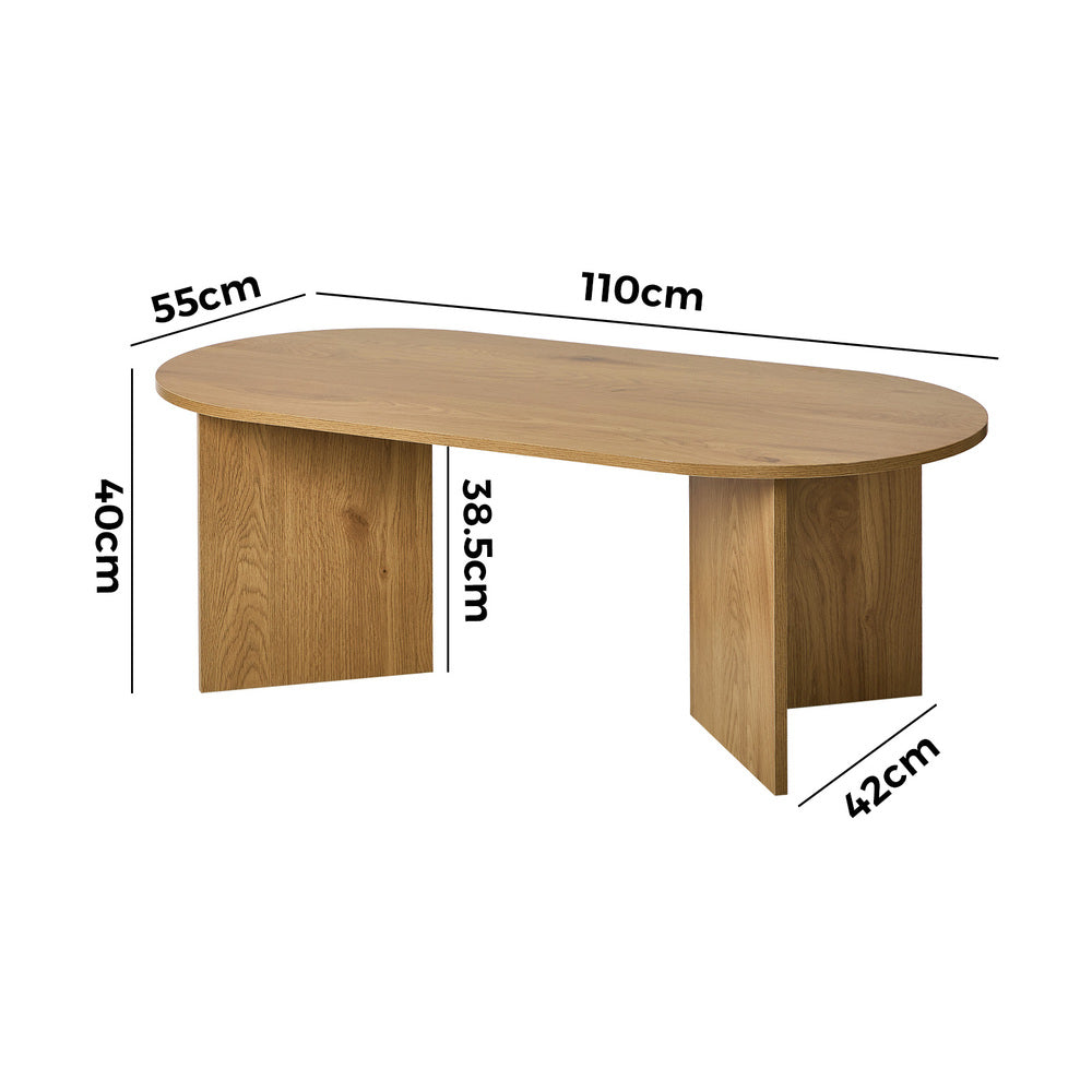 Coffee Table Oval Sofa End Table Side Desk Timber Walnut Finish