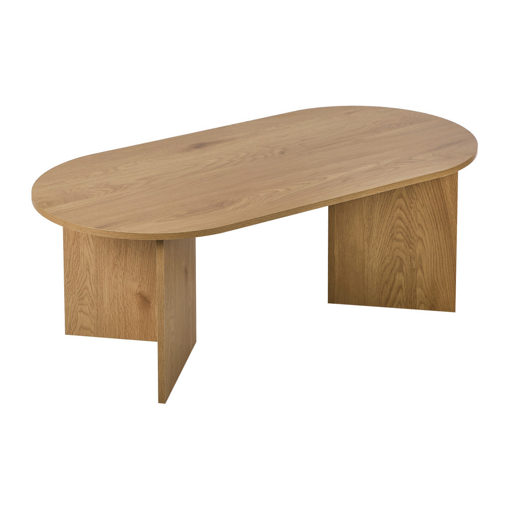Coffee Table Oval Sofa End Table Side Desk Timber Walnut Finish