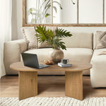 Coffee Table Oval Sofa End Table Side Desk Timber Walnut Finish