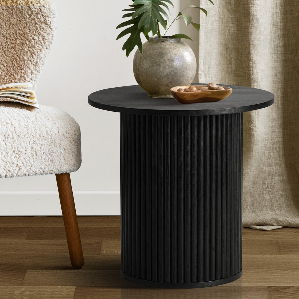 Round Wood Coffee Side Table Black | HomeAndLiving - 3