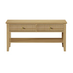 Coffee Table with Storage Drawers Open Shelving Natural