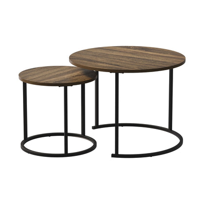 Set of 2 Nesting Coffee Table Round Walnut and