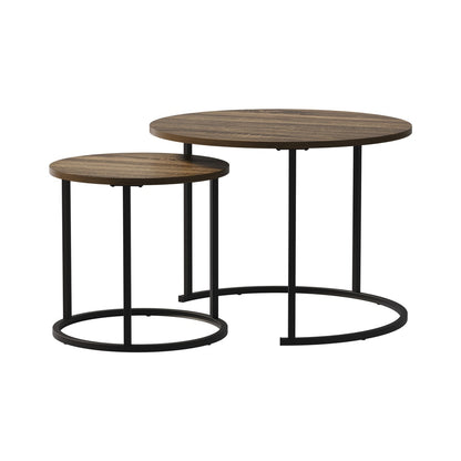 Set of 2 Nesting Coffee Table Round Walnut and