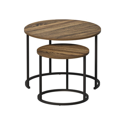 Set of 2 Nesting Coffee Table Round Walnut and