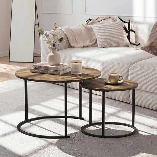Set of 2 Nesting Coffee Table Round Walnut and
