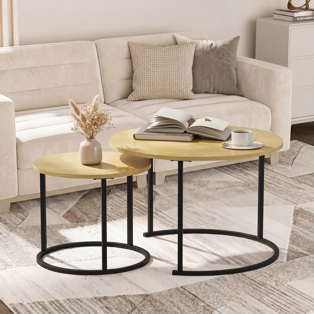Round Nesting Coffee Table Natural 60x60x45cm