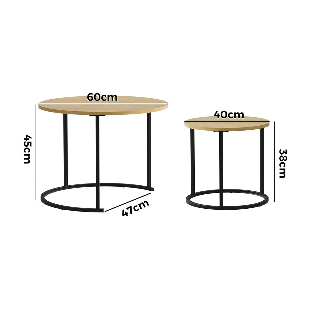 Round Nesting Coffee Table Natural 60x60x45cm
