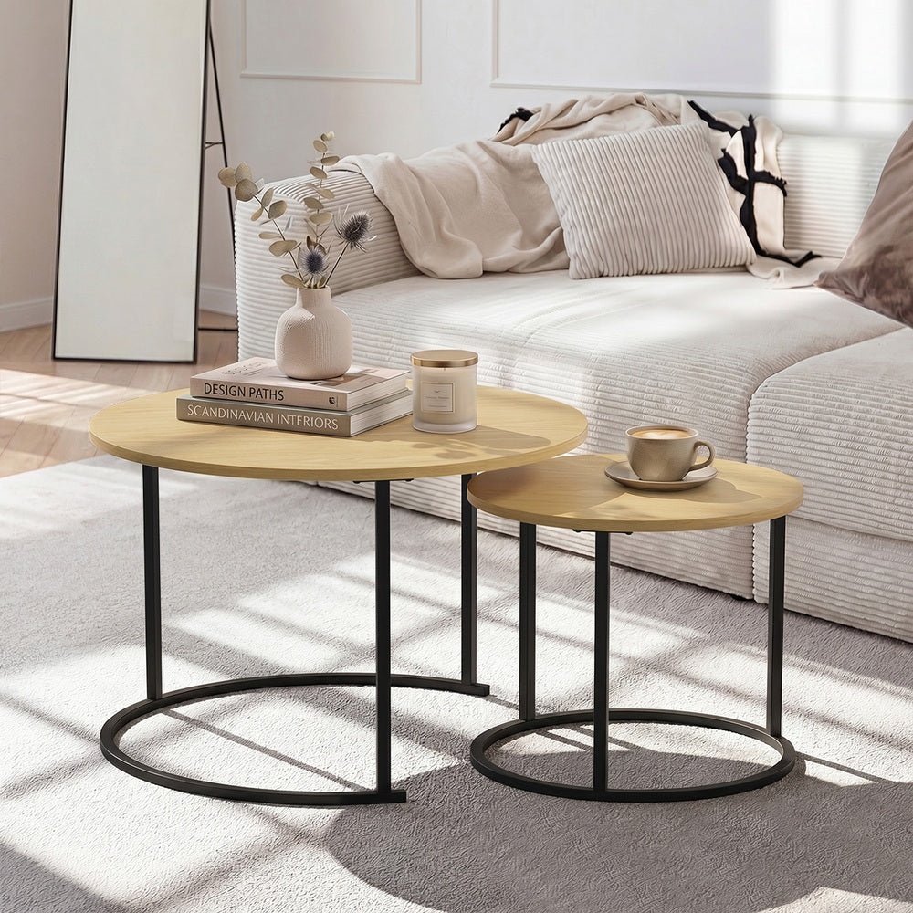 Round Nesting Coffee Table Natural 60x60x45cm
