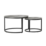 Set of 2 Coffee Table Round Marble Nesting Side End Table Grey & Black