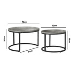 Set of 2 Coffee Table Round Marble Nesting Side End Table Grey & Black