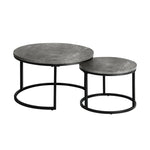 Set of 2 Coffee Table Round Marble Nesting Side End Table Grey & Black