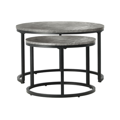Set of 2 Coffee Table Round Marble Nesting Side End Table Grey & Black