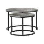 Set of 2 Coffee Table Round Marble Nesting Side End Table Grey & Black