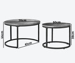 Set of 2 Coffee Table Round Marble Nesting Side End Table Grey & Black