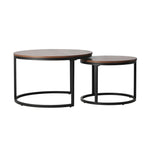 Set of 2 Coffee Table Round Nesting Side End Table Walnut & Black