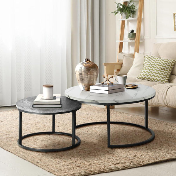  Set of 2 Coffee Table Round Nesting Side End Table