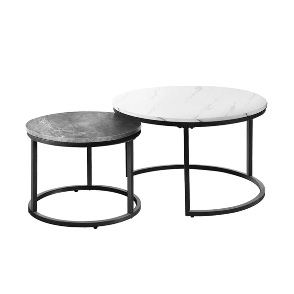  Set of 2 Coffee Table Round Nesting Side End Table