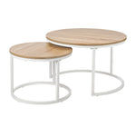 Set of 2 Nesting Coffee Table Round Natural & White