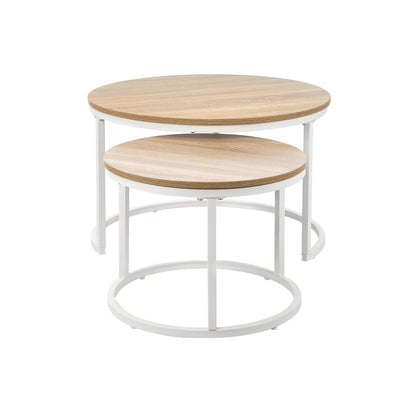 Set of 2 Nesting Coffee Table Round Natural & White