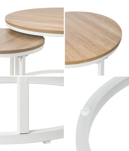 Set of 2 Nesting Coffee Table Round Natural & White