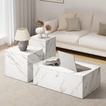 Coffee Table Set of 3 Side Tables Marble Effect White