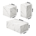 Coffee Table Set of 3 Side Tables Marble Effect White