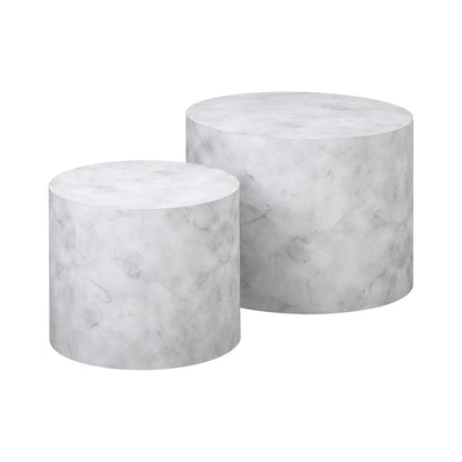 Round Coffee Table Set of 2 Marble Effect White