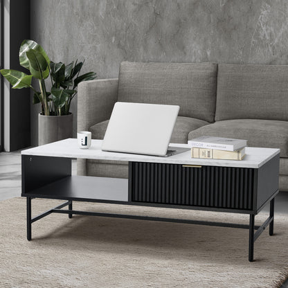 Coffee Table 1 Drawer Sofa End Table Open Shelf Black & White