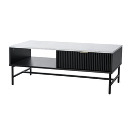 Coffee Table 1 Drawer Sofa End Table Open Shelf Black & White
