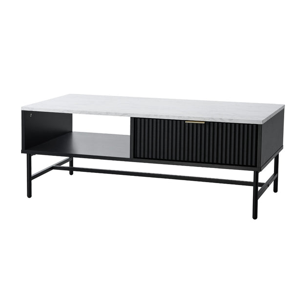  Coffee Table 1 Drawer Sofa End Table Open Shelf Black & White