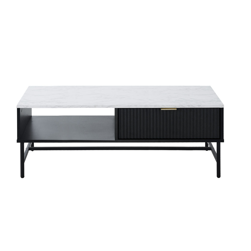 Coffee Table 1 Drawer Sofa End Table Open Shelf Black & White