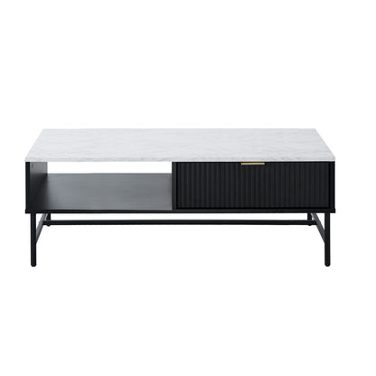 Coffee Table 1 Drawer Sofa End Table Open Shelf Black & White