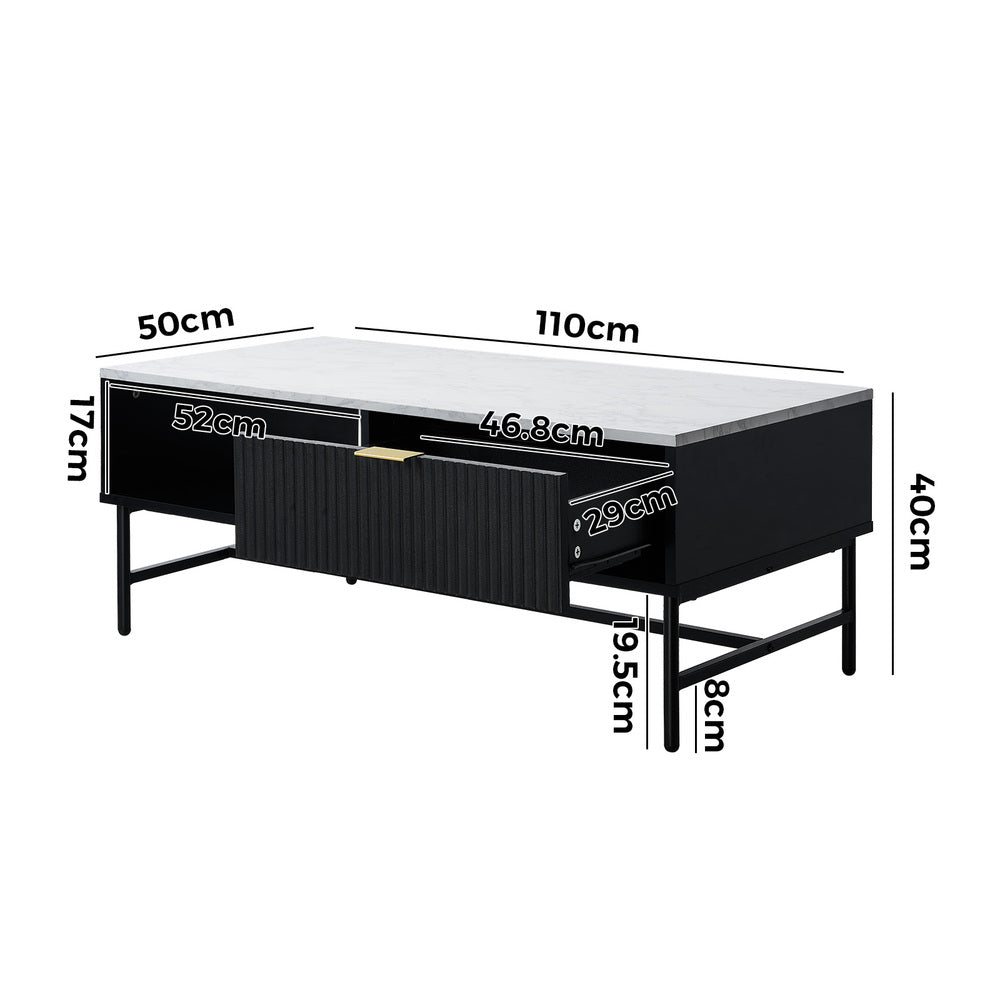 Coffee Table 1 Drawer Sofa End Table Open Shelf Black & White