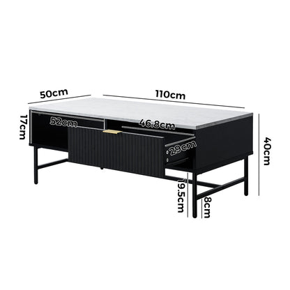 Coffee Table 1 Drawer Sofa End Table Open Shelf Black & White
