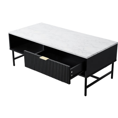 Coffee Table 1 Drawer Sofa End Table Open Shelf Black & White
